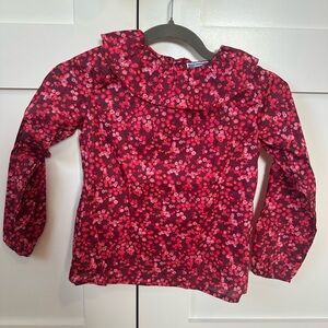 Jacadi Red and Pink Floral Blouse with Ruffled Collar